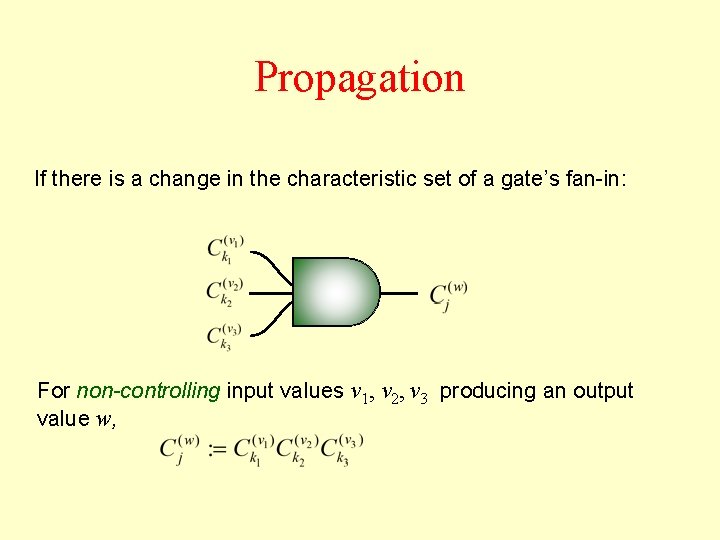 Propagation If there is a change in the characteristic set of a gate’s fan-in: Propagation If there is a change in the characteristic set of a gate’s fan-in: