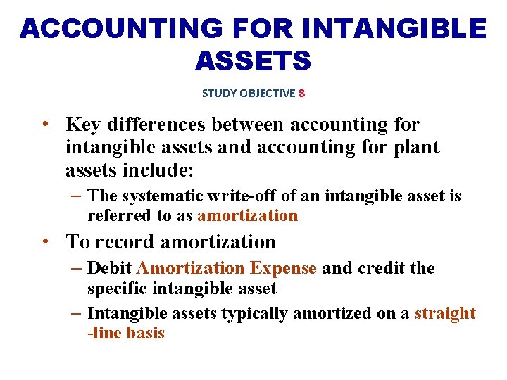 ACCOUNTING FOR INTANGIBLE ASSETS STUDY OBJECTIVE 8 • Key differences between accounting for intangible