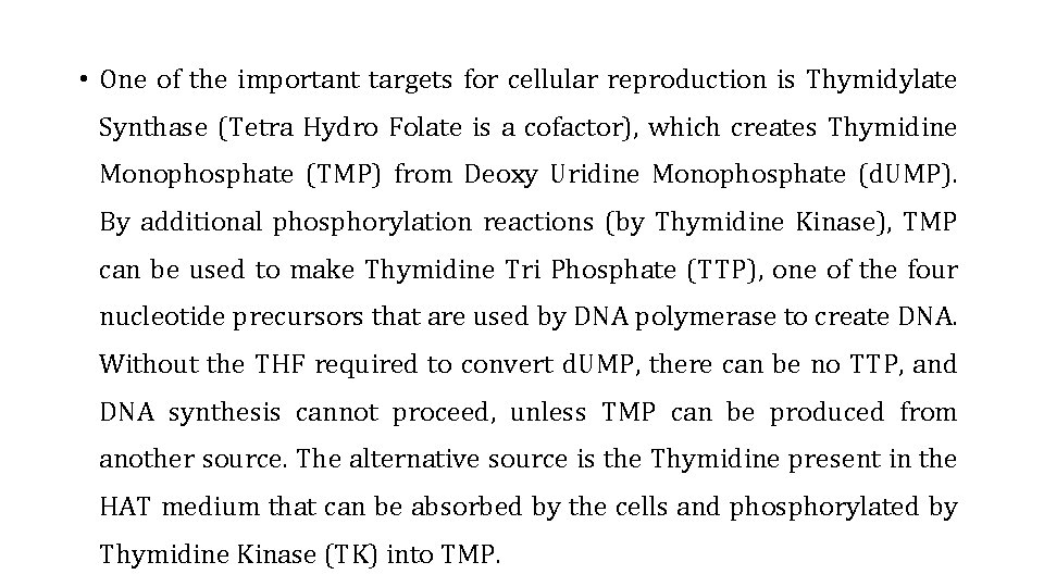  • One of the important targets for cellular reproduction is Thymidylate Synthase (Tetra