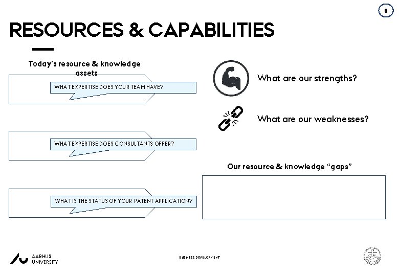 8 RESOURCES & CAPABILITIES Today’s resource & knowledge assets What are our strengths? WHAT