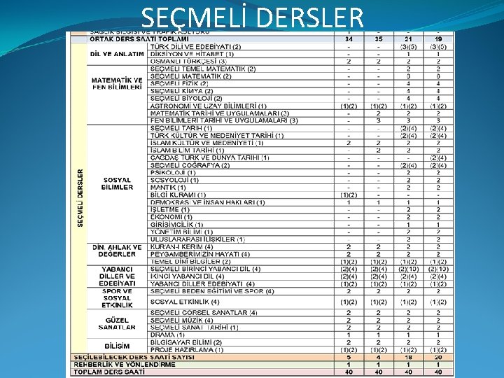 SEÇMELİ DERSLER 