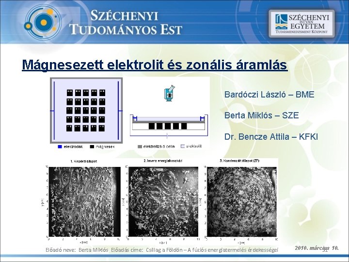Mágnesezett elektrolit és zonális áramlás Bardóczi László – BME Berta Miklós – SZE Dr.