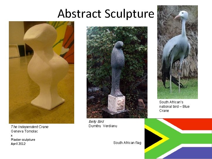 Abstract Sculpture South African’s national bird – Blue Crane The Independent Crane Geneva Tomolac
