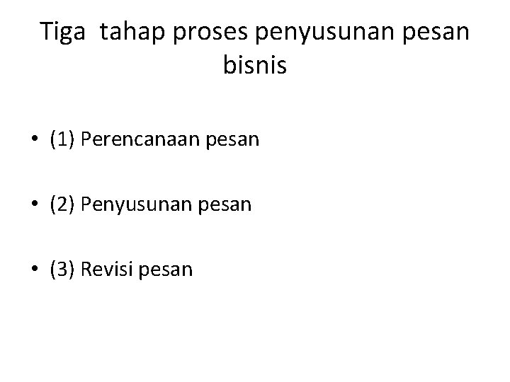 Tiga tahap proses penyusunan pesan bisnis • (1) Perencanaan pesan • (2) Penyusunan pesan