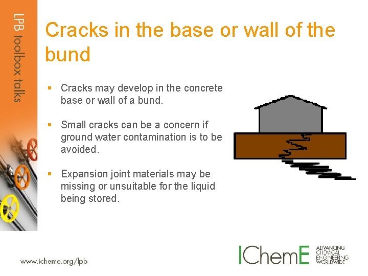 Cracks in the base or wall of the bund § Cracks may develop in