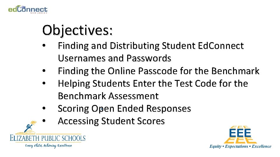 Objectives: • • • Finding and Distributing Student Ed. Connect Usernames and Passwords Finding