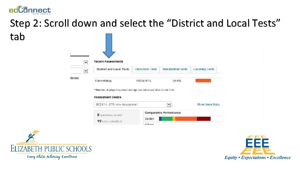 Step 2: Scroll down and select the “District and Local Tests” tab 