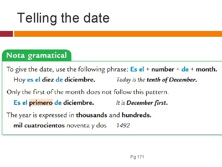 Telling the date Pg 171 