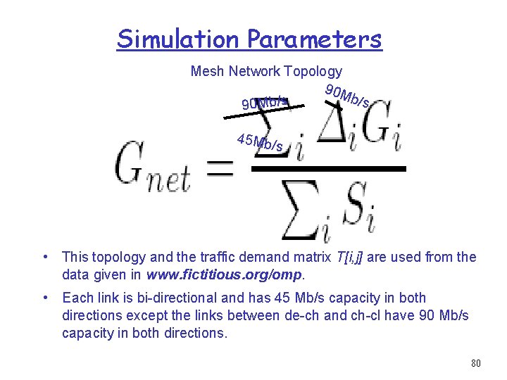 Simulation Parameters Mesh Network Topology 90 M b/s 90 Mb/s 45 Mb/ s •