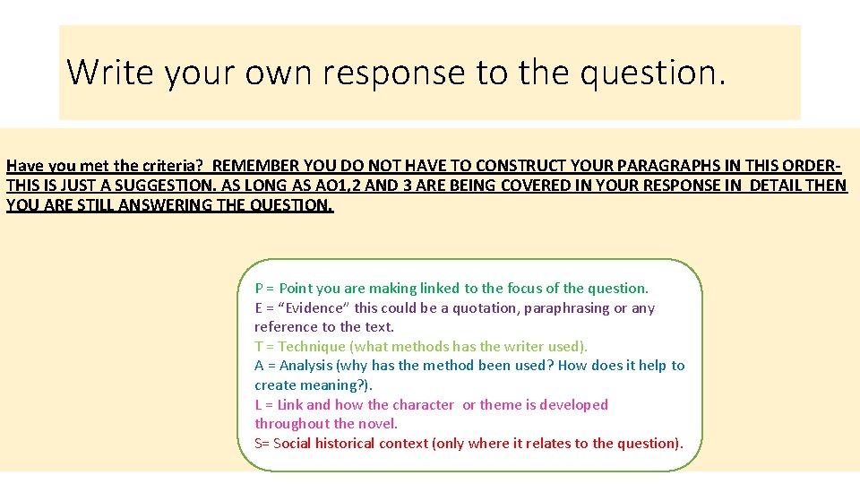 Write your own response to the question. Have you met the criteria? REMEMBER YOU