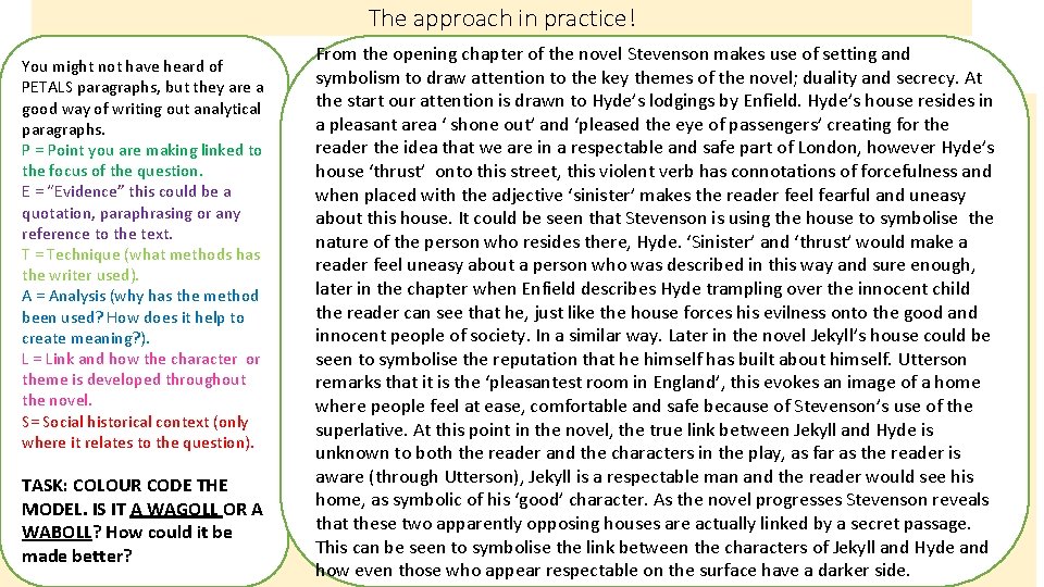 The approach in practice! You might not have heard of PETALS paragraphs, but they