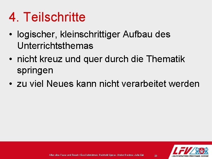 4. Teilschritte • logischer, kleinschrittiger Aufbau des Unterrichtsthemas • nicht kreuz und quer durch 4. Teilschritte • logischer, kleinschrittiger Aufbau des Unterrichtsthemas • nicht kreuz und quer durch