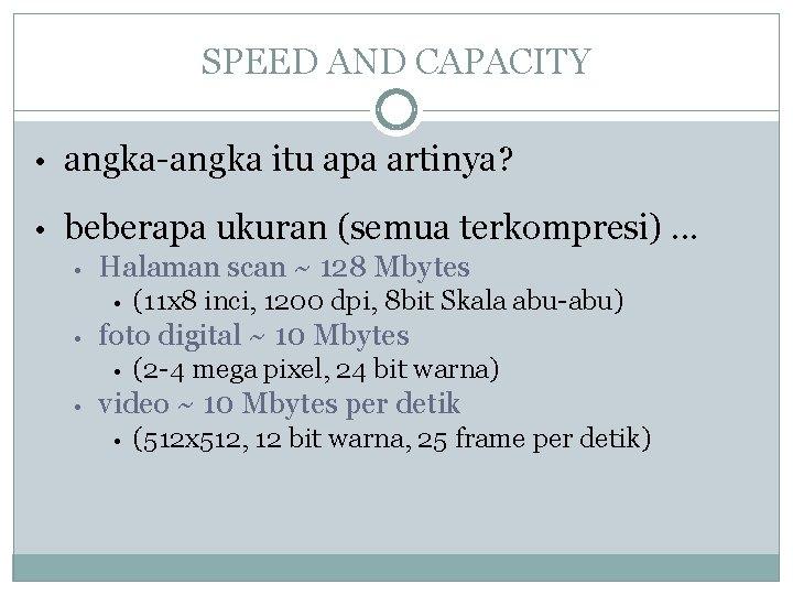 SPEED AND CAPACITY • angka-angka itu apa artinya? • beberapa ukuran (semua terkompresi). .