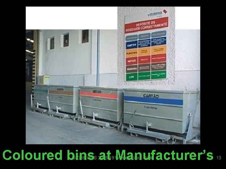 Coloured bins at Manufacturer’s © GBE NGS 2005 -19 Waste Colour Code 13 