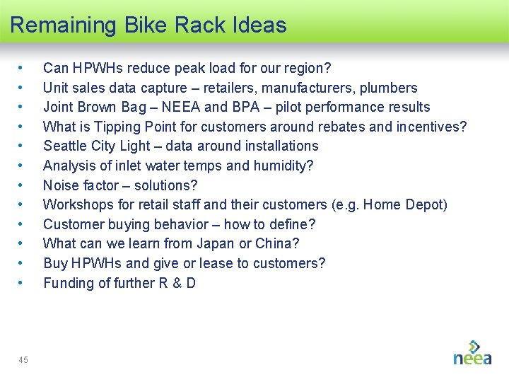 Remaining Bike Rack Ideas • • • 45 Can HPWHs reduce peak load for