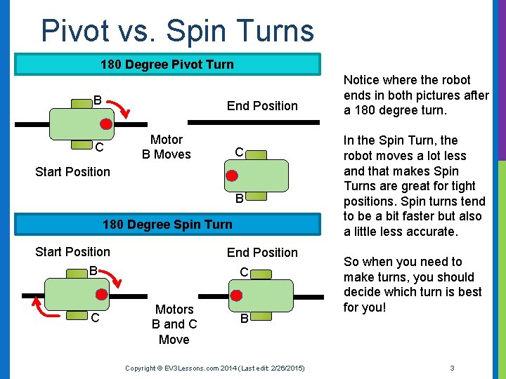 Pivot vs. Spin Turns 180 Degree Pivot Turn B End Position C Motor B