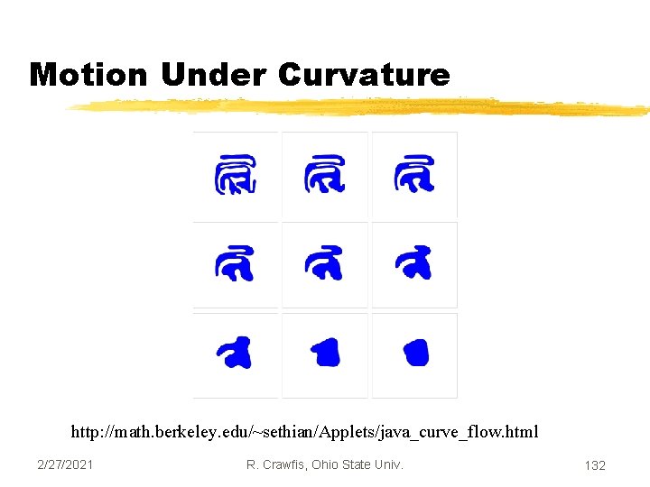 Motion Under Curvature http: //math. berkeley. edu/~sethian/Applets/java_curve_flow. html 2/27/2021 R. Crawfis, Ohio State Univ.