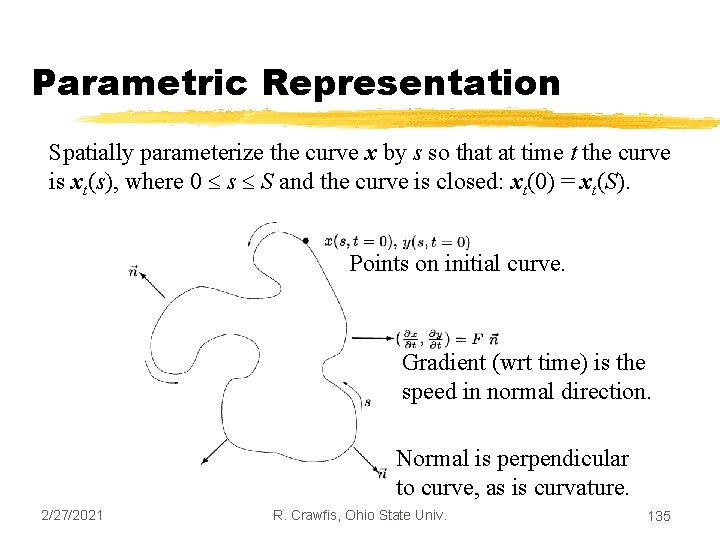 Parametric Representation Spatially parameterize the curve x by s so that at time t