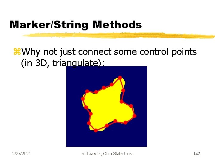 Marker/String Methods z. Why not just connect some control points (in 3 D, triangulate):