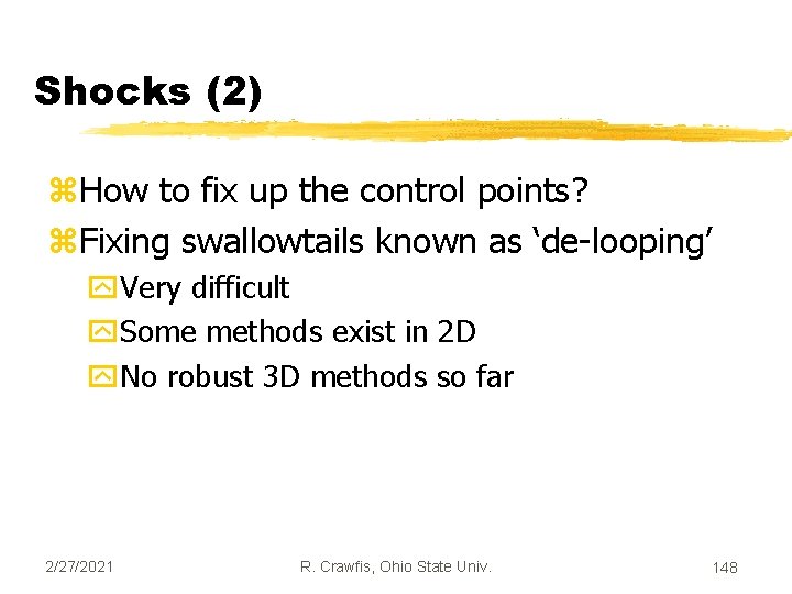 Shocks (2) z. How to fix up the control points? z. Fixing swallowtails known