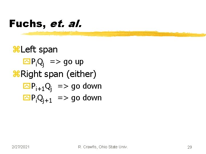 Fuchs, et. al. z. Left span y. Pi. Qj => go up z. Right