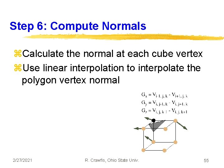 Step 6: Compute Normals z. Calculate the normal at each cube vertex z. Use