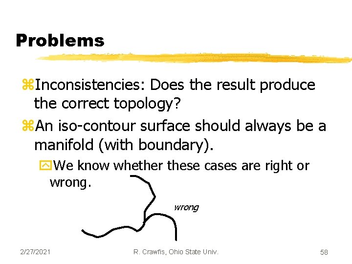 Problems z. Inconsistencies: Does the result produce the correct topology? z. An iso-contour surface