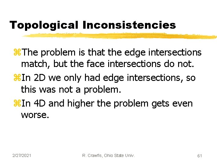 Topological Inconsistencies z. The problem is that the edge intersections match, but the face