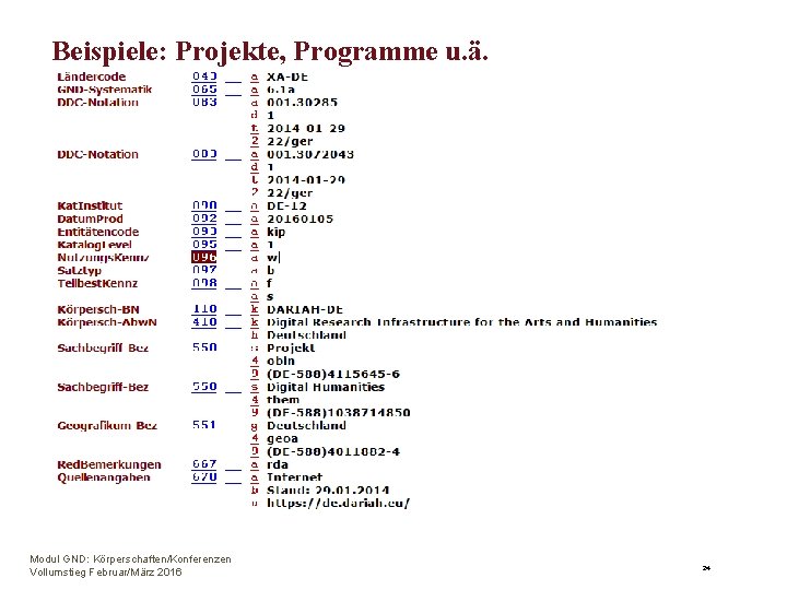 Beispiele: Projekte, Programme u. ä. Modul GND: Körperschaften/Konferenzen Vollumstieg Februar/März 2016 24 