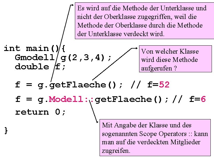 Es wird auf die Methode der Unterklasse und nicht der Oberklasse zugegriffen, weil die