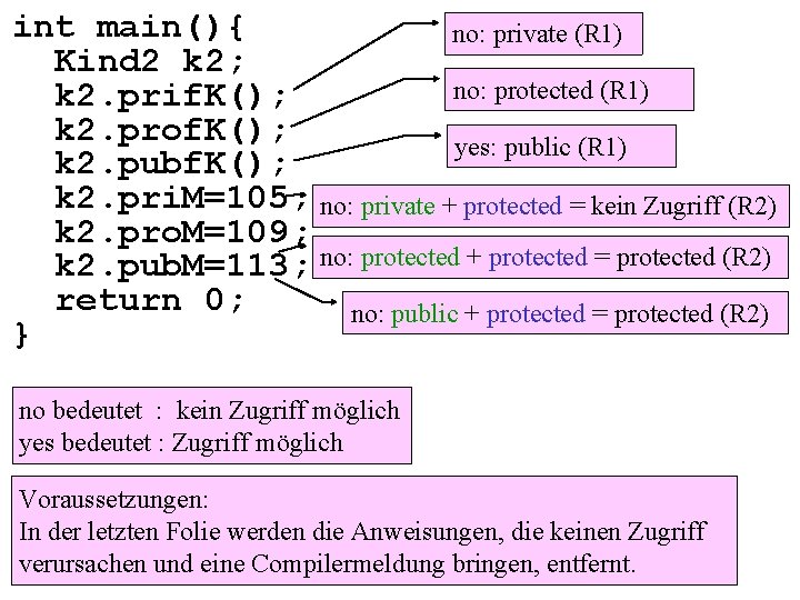 int main(){ no: private (R 1) Kind 2 k 2; no: protected (R 1)