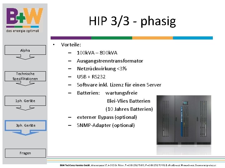 HIP 3/3 - phasig • Alpha Technische Spezifikationen 1 ph. Geräte 3 ph. Geräte