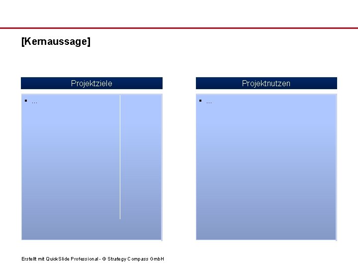 [Kernaussage] Projektnutzen Projektziele § … Erstellt mit Quick. Slide Professional - © Strategy Compass