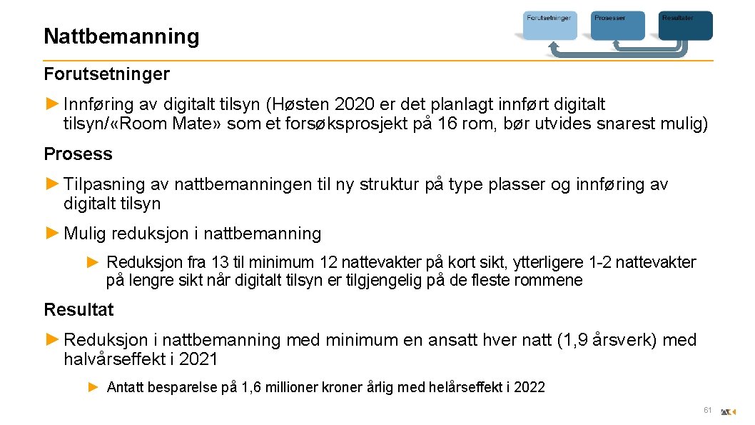 Nattbemanning Forutsetninger ► Innføring av digitalt tilsyn (Høsten 2020 er det planlagt innført digitalt