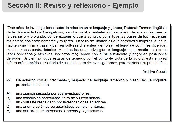 Sección II: Reviso y reflexiono - Ejemplo 