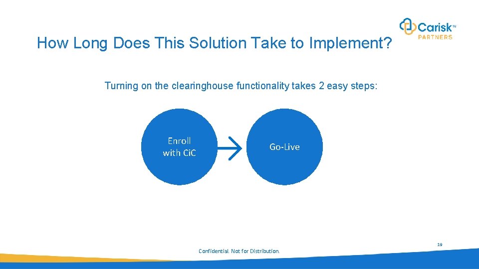 How Long Does This Solution Take to Implement? Turning on the clearinghouse functionality takes