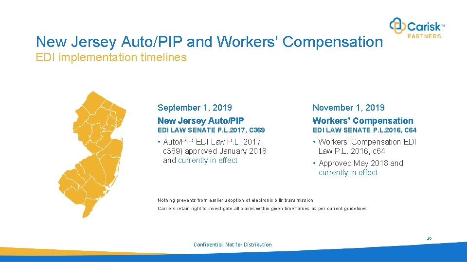 New Jersey Auto/PIP and Workers’ Compensation EDI implementation timelines September 1, 2019 November 1,