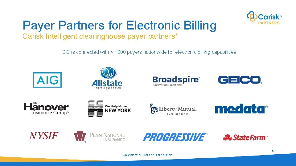 Payer Partners for Electronic Billing Carisk Intelligent clearinghouse payer partners* Ci. C is connected