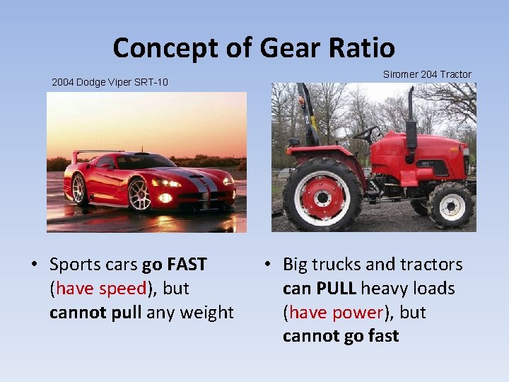 Concept of Gear Ratio 2004 Dodge Viper SRT-10 • Sports cars go FAST (have