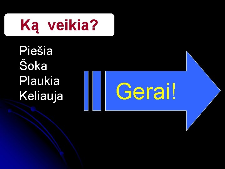 Ką veikia? Piešia Šoka Plaukia Keliauja Gerai! 