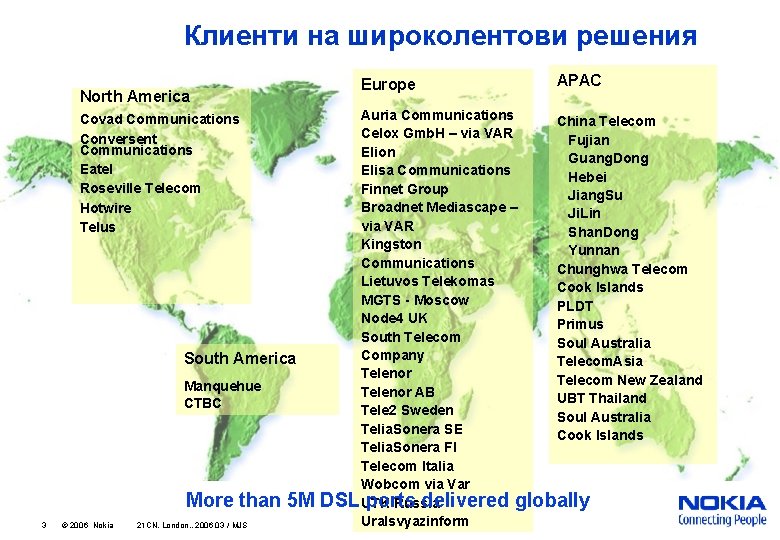 Клиенти на широколентови решения North America Covad Communications Conversent Communications Eatel Roseville Telecom Hotwire