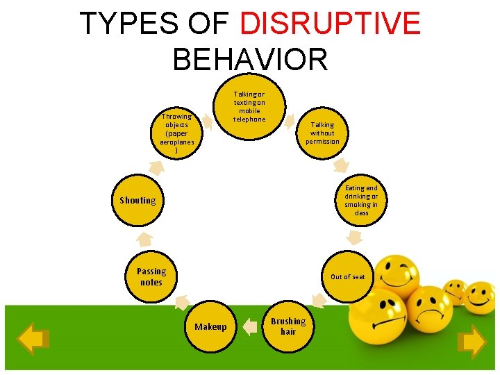 TYPES OF DISRUPTIVE BEHAVIOR Talking or texting on mobile telephone Throwing objects (paper aeroplanes