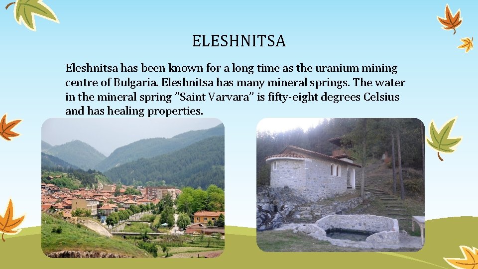 ELESHNITSA Eleshnitsa has been known for a long time as the uranium mining centre