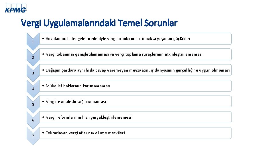 Vergi Uygulamalarındaki Temel Sorunlar 1 2 3 4 5 6 7 • Bozulan mali