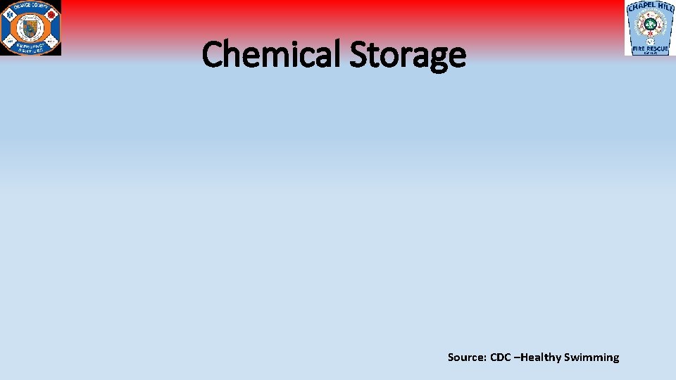 Chemical Storage Source: CDC –Healthy Swimming 