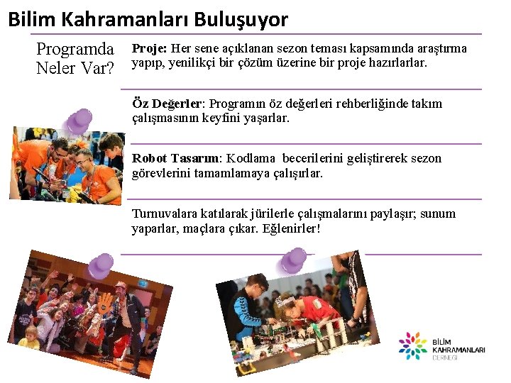 Bilim Kahramanları Buluşuyor Programda Neler Var? Proje: Her sene açıklanan sezon teması kapsamında araştırma