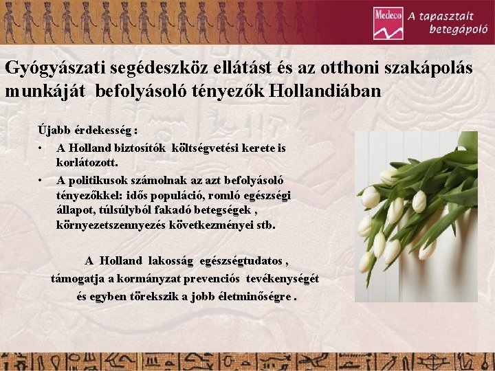 Gyógyászati segédeszköz ellátást és az otthoni szakápolás munkáját befolyásoló tényezők Hollandiában Újabb érdekesség :