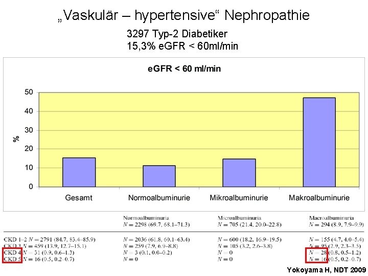 „Vaskulär – hypertensive“ Nephropathie 3297 Typ-2 Diabetiker 15, 3% e. GFR < 60 ml/min