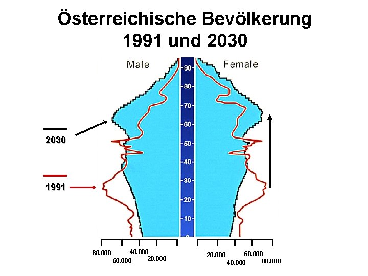 Österreichische Bevölkerung 1991 und 2030 1991 80. 000 40. 000 20. 000 60. 000