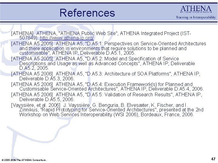 References [ATHENA] ATHENA, "ATHENA Public Web Site", ATHENA Integrated Project (IST 507849). http: //www.